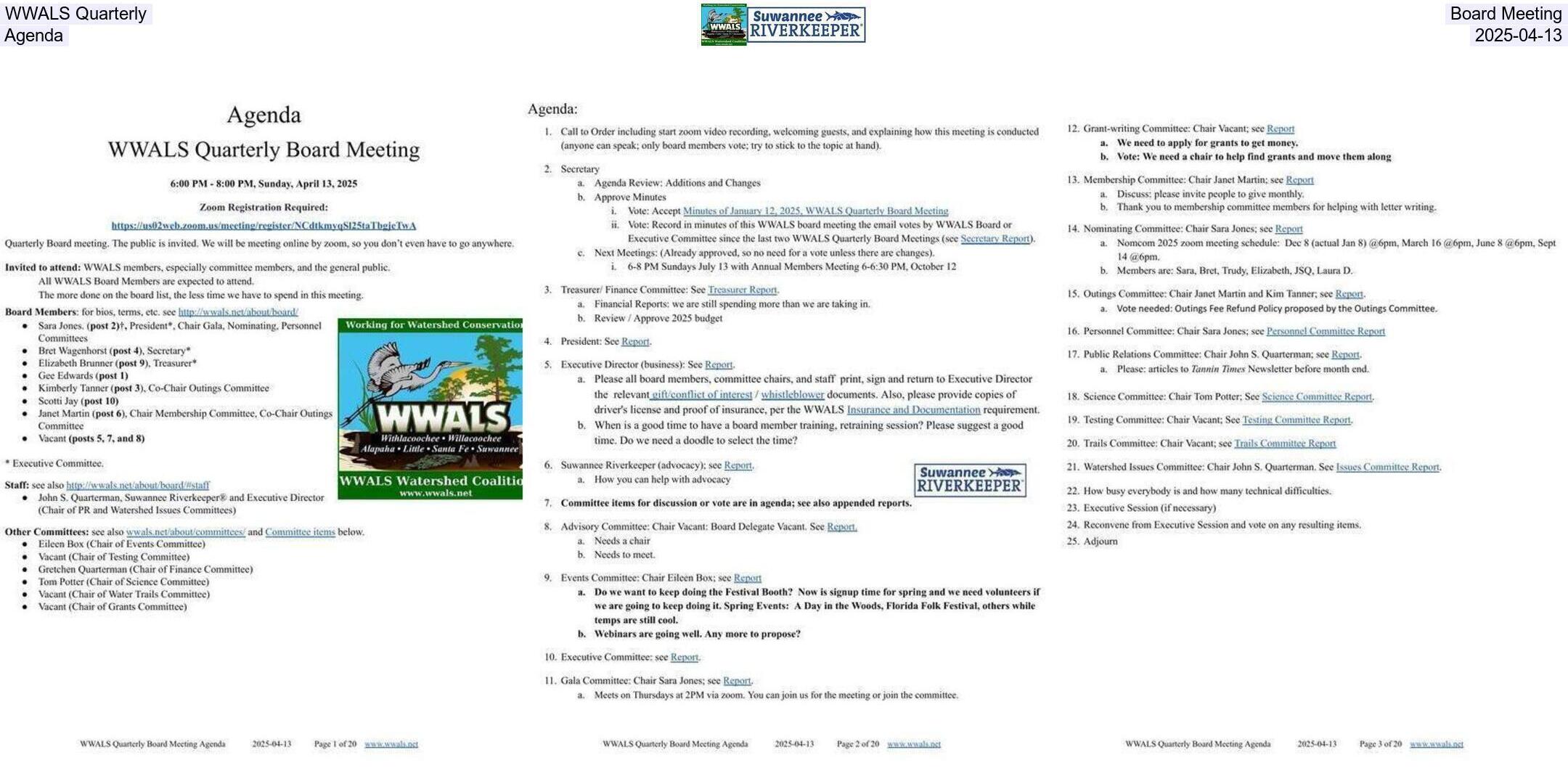 WWALS Quarterly Board Meeting Agenda, 2025-04-13