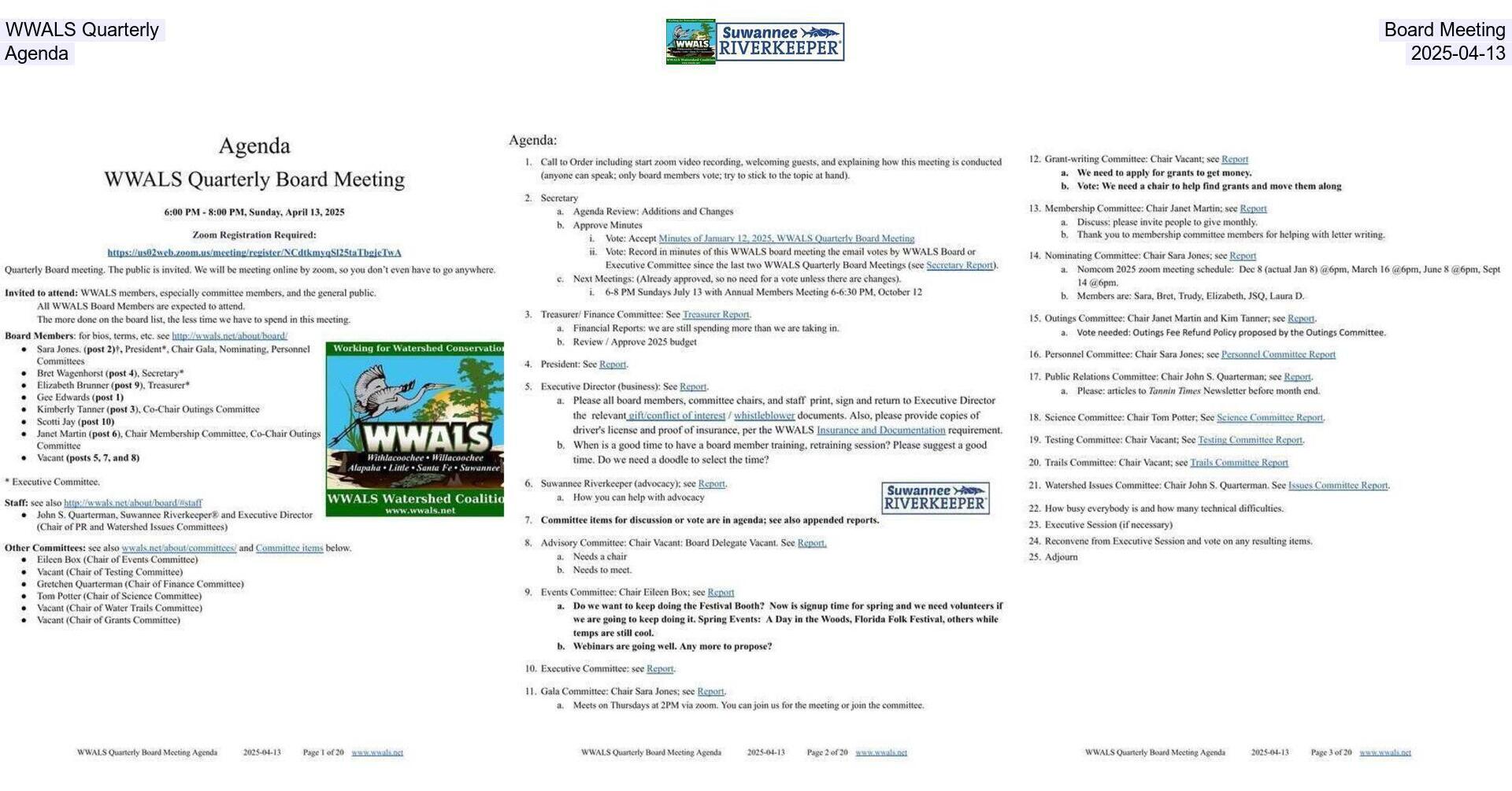 WWALS Quarterly Board Meeting Agenda, 2025-04-13