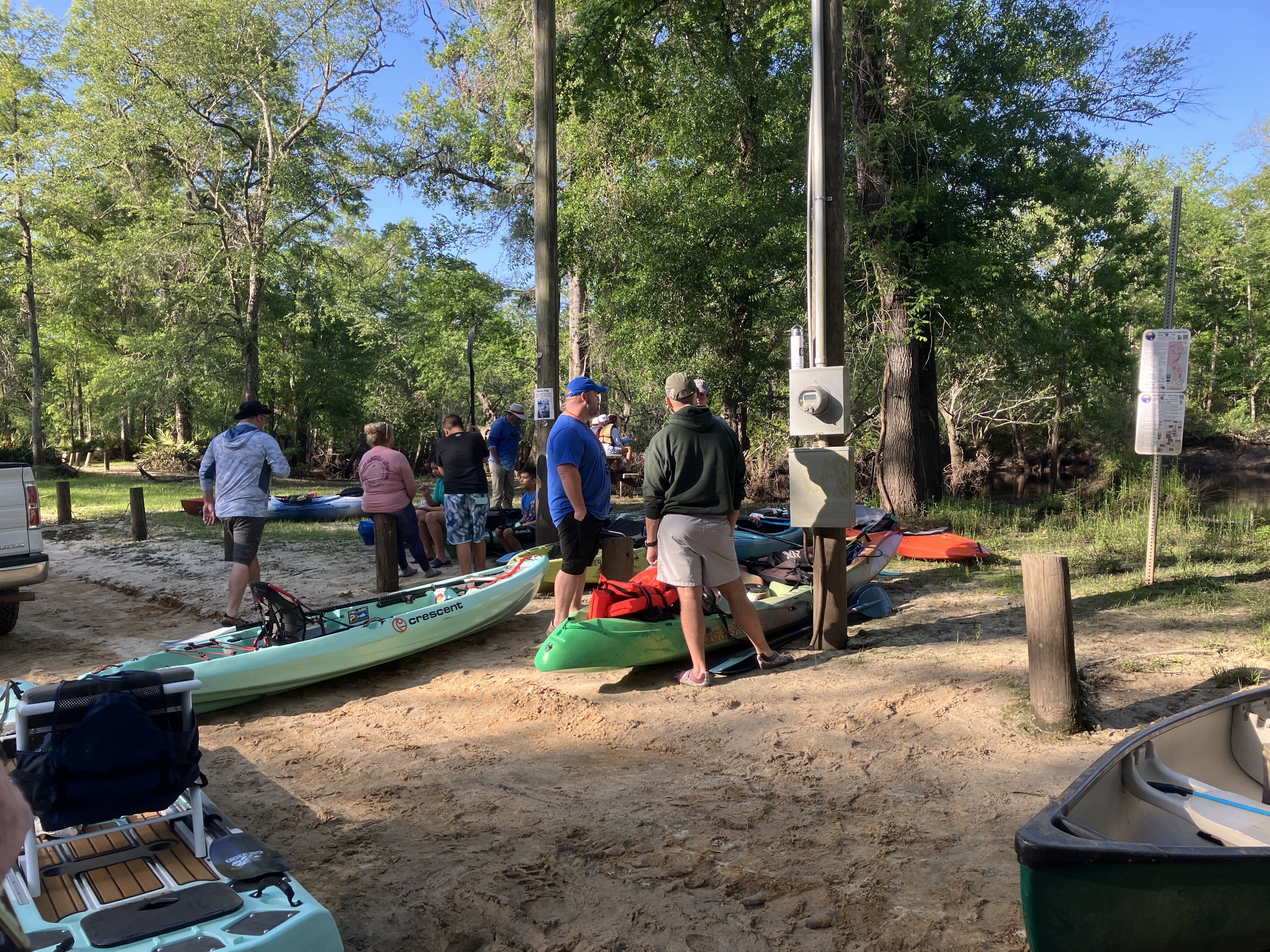 Boats at the WWALS signs for the Withlacoochee and Little River Water Trail --Gretchen Quarterman