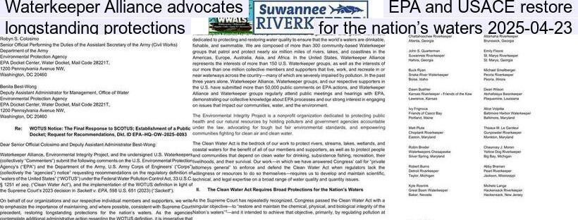 Waterkeeper Alliance advocates EPA and USACE restore longstanding protections for the nation’s waters 2025-04-23