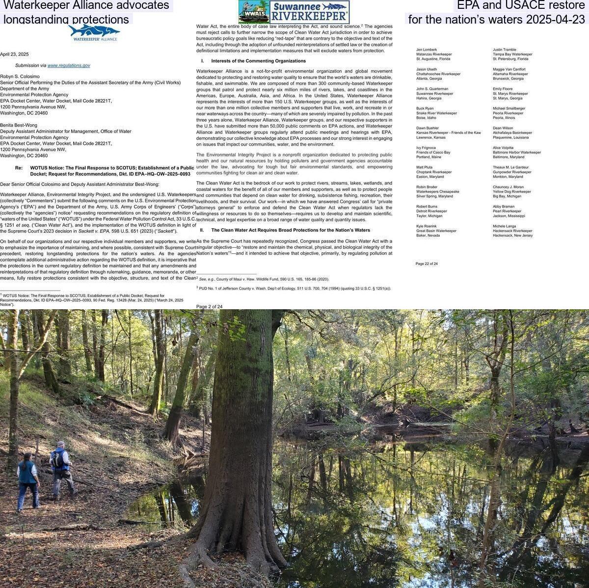 Waterkeeper Alliance advocates EPA and USACE restore longstanding protections for the nation’s waters 2025-04-23