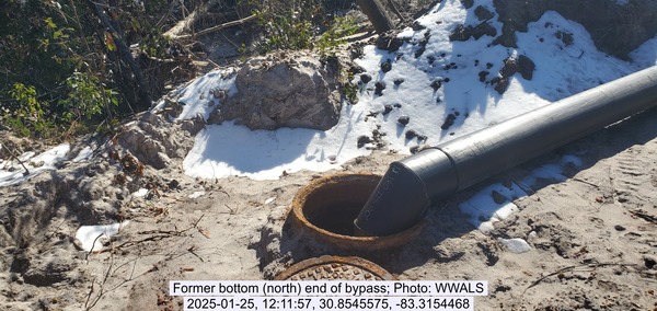 [Former bottom (north) end of bypass, 2025-01-25, 12:11:57, 30.8545575, -83.3154468]