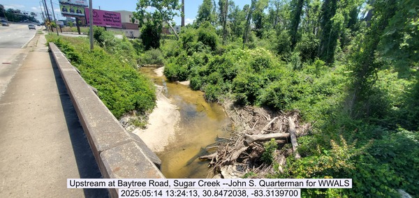 Upstream at Baytree Road, Sugar Creek --John S. Quarterman for WWALS, 2025:05:14 13:24:13, 30.8472038, -83.3139700