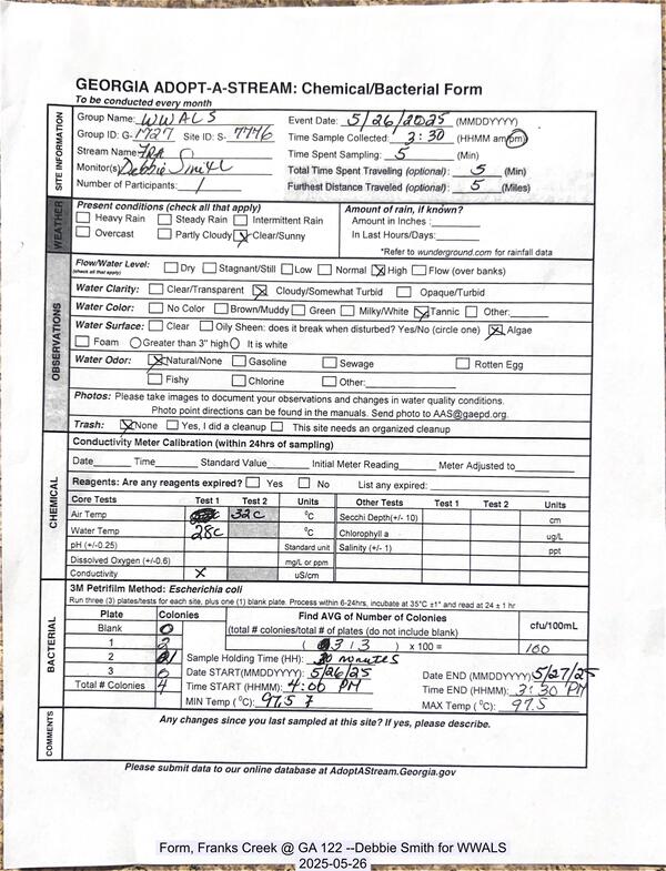 Form, Franks Creek @ GA 122 --Debbie Smith for WWALS, 2025-05-26