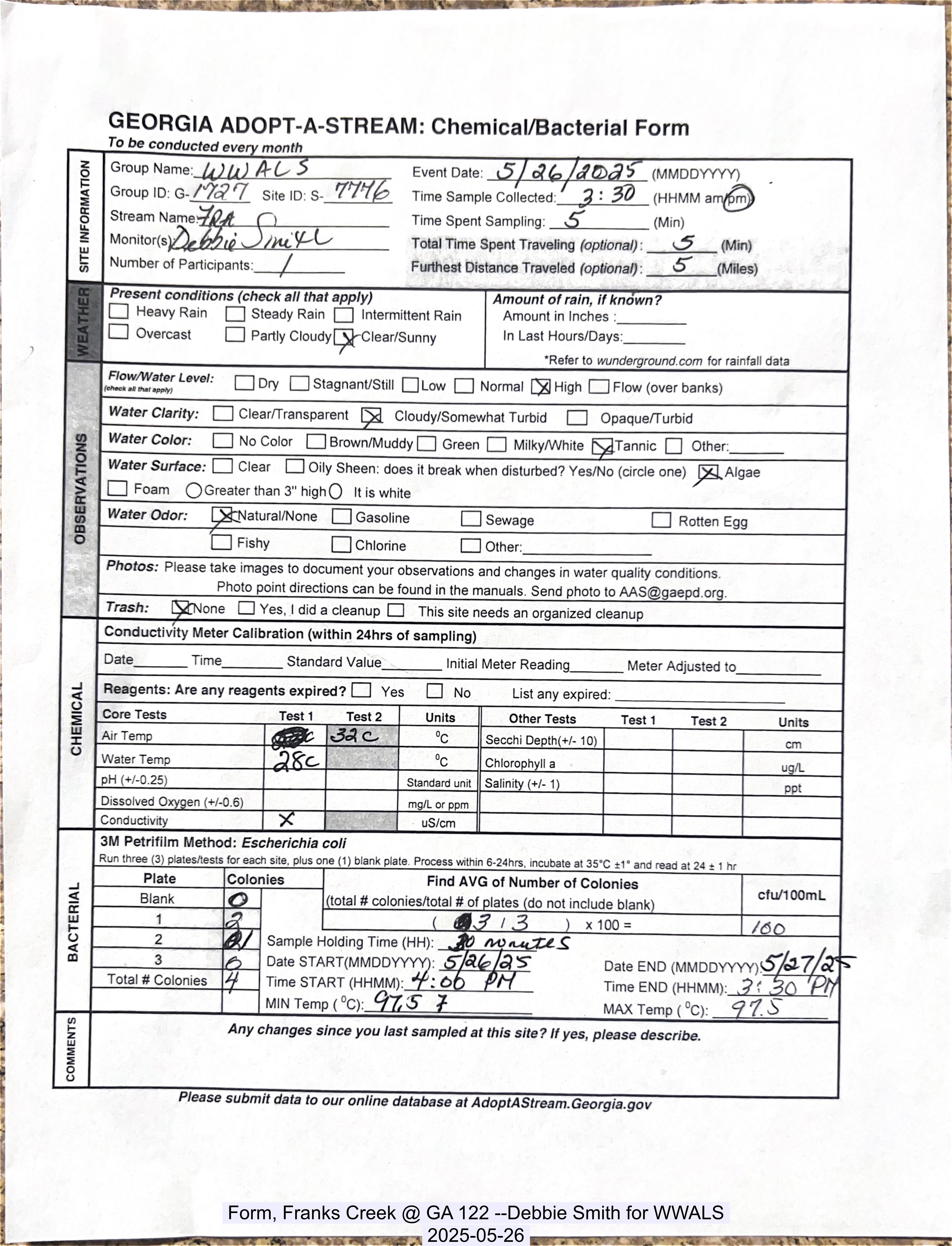 Form, Franks Creek @ GA 122 --Debbie Smith for WWALS, 2025-05-26