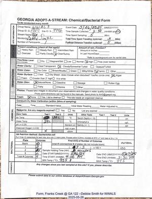 [Form, Franks Creek @ GA 122 --Debbie Smith for WWALS, 2025-05-26]