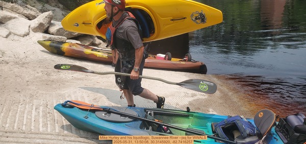 [Mike Hurley and his liquidlogic, Suwannee River --jsq for WWALS, 2025-05-31, 13:50:08, 30.3145920, -82.7416257]