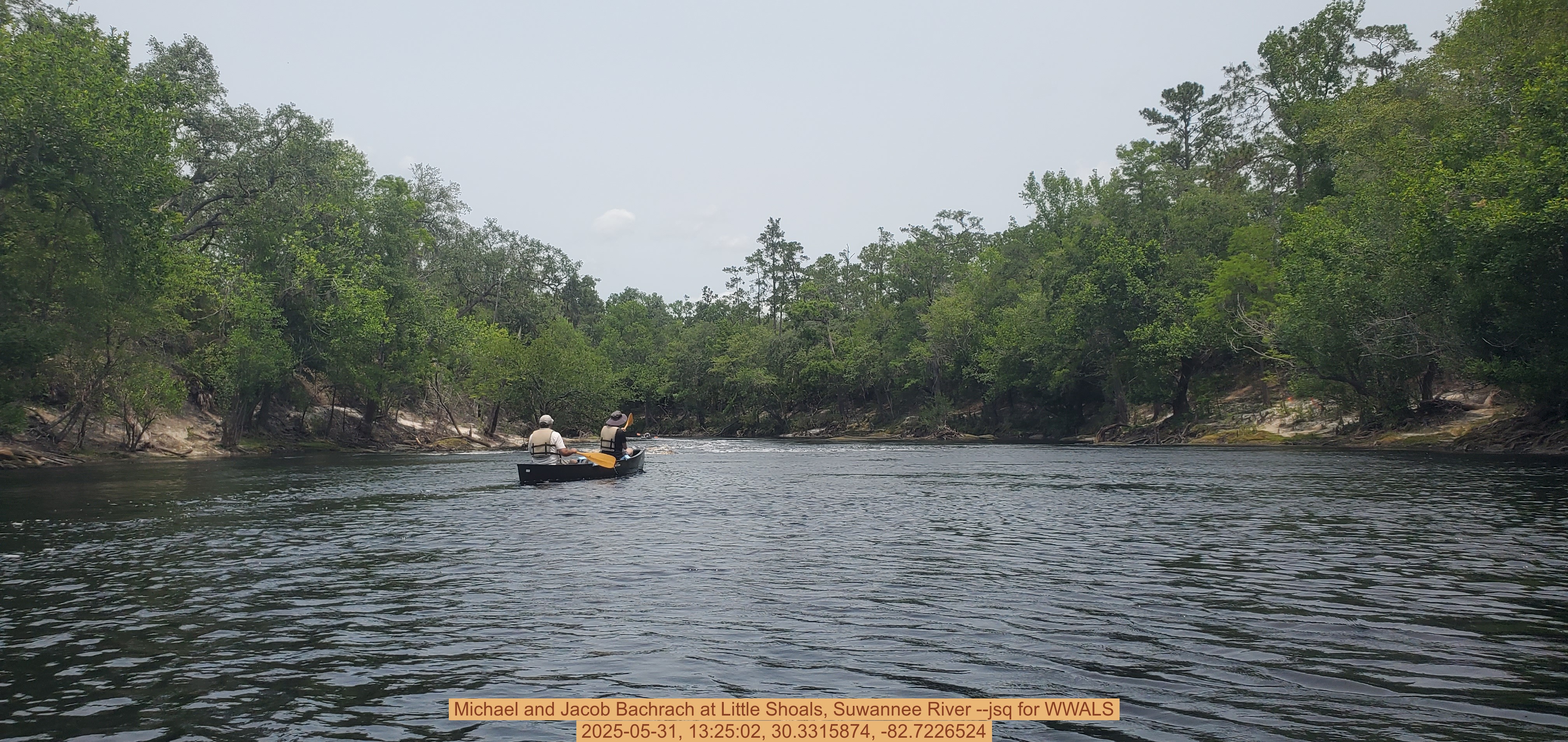 Michael and Jacob Bachrach at Little Shoals, Suwannee River --jsq for WWALS, 2025-05-31, 13:25:02, 30.3315874, -82.7226524