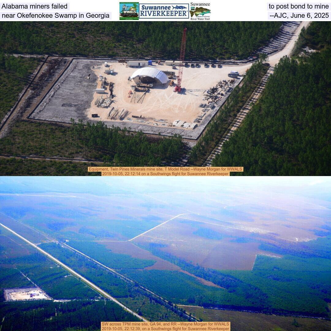 Alabama miners failed to post bond to mine near Okefenokee Swamp in Georgia --AJC, June 6, 2025
