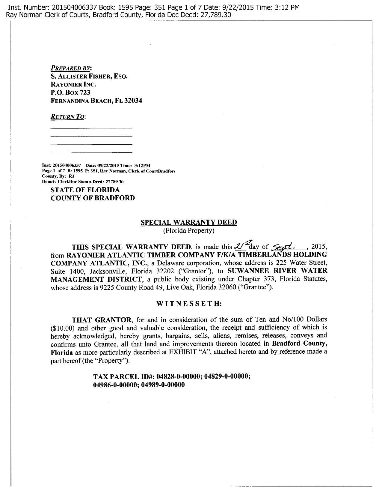 SPECIAL WARRANTY DEED