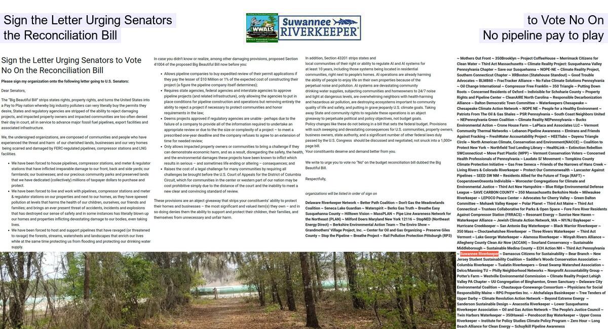 Sign the Letter Urging Senators to Vote No On the Reconciliation Bill: No pipeline pay to play