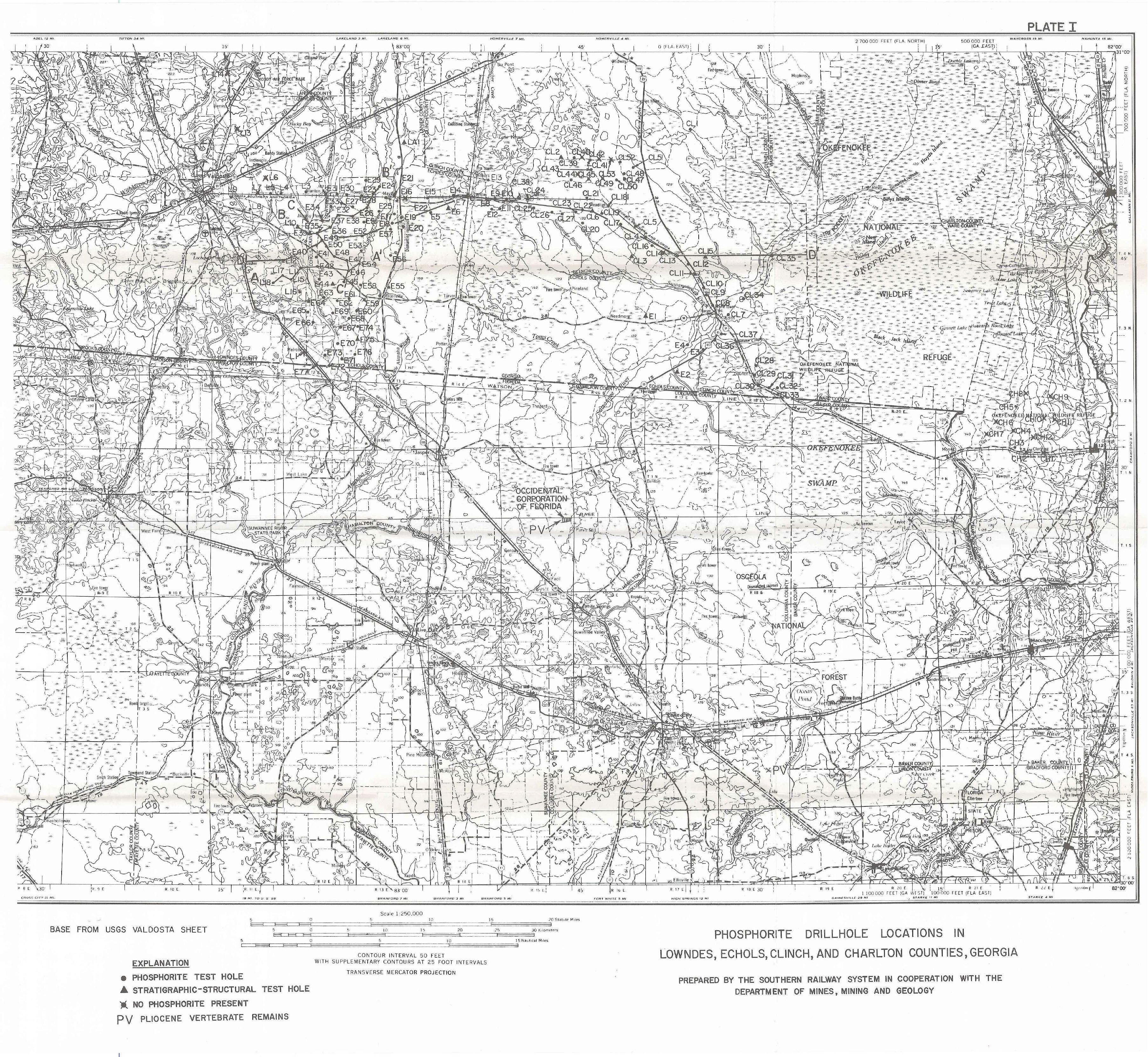 Phosphorite Drillhole Locations in Lowndes, Echols, Clinch, and Charlton Counties, Georgia 1966-10-01