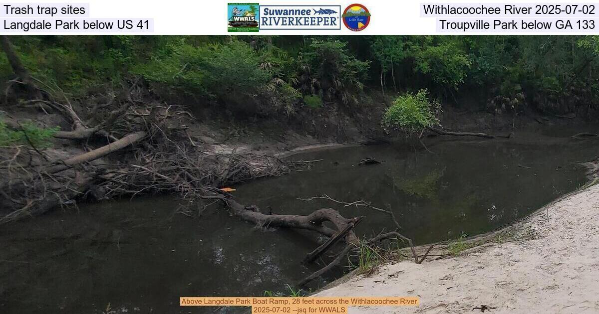 Trash trap sites, Withlacoochee River 2025-07-02, Langdale Park below US 41, Troupville Park below GA 133