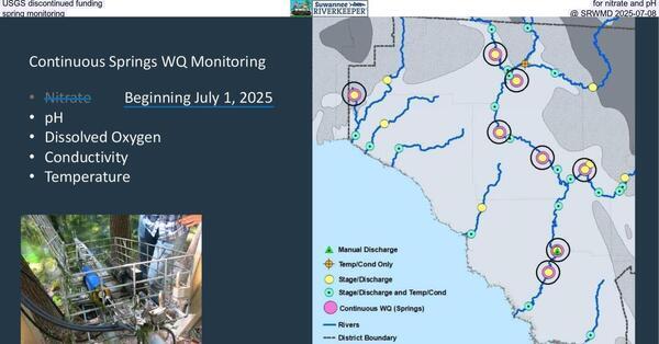 [USGS discontinued funding for nitrate and pH spring monitoring @ SRWMD 2025-07-08]
