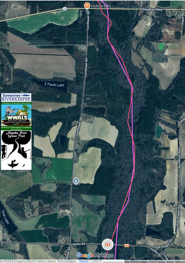 Map: Closeup Satilla Road Willacoochee River Overflow Bridge --ARWT