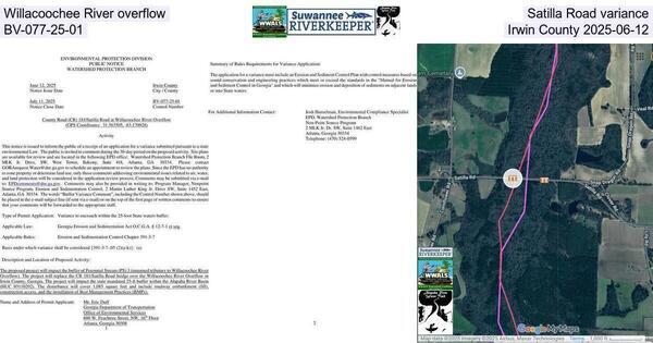Willacoochee River overflow, Satilla Road variance, BV-077-25-01, Irwin County 2025-06-12