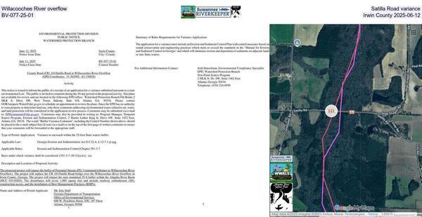 [Willacoochee River overflow, Satilla Road variance, BV-077-25-01, Irwin County 2025-06-12]