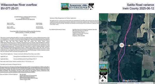 Willacoochee River overflow, Satilla Road variance, BV-077-25-01, Irwin County 2025-06-12