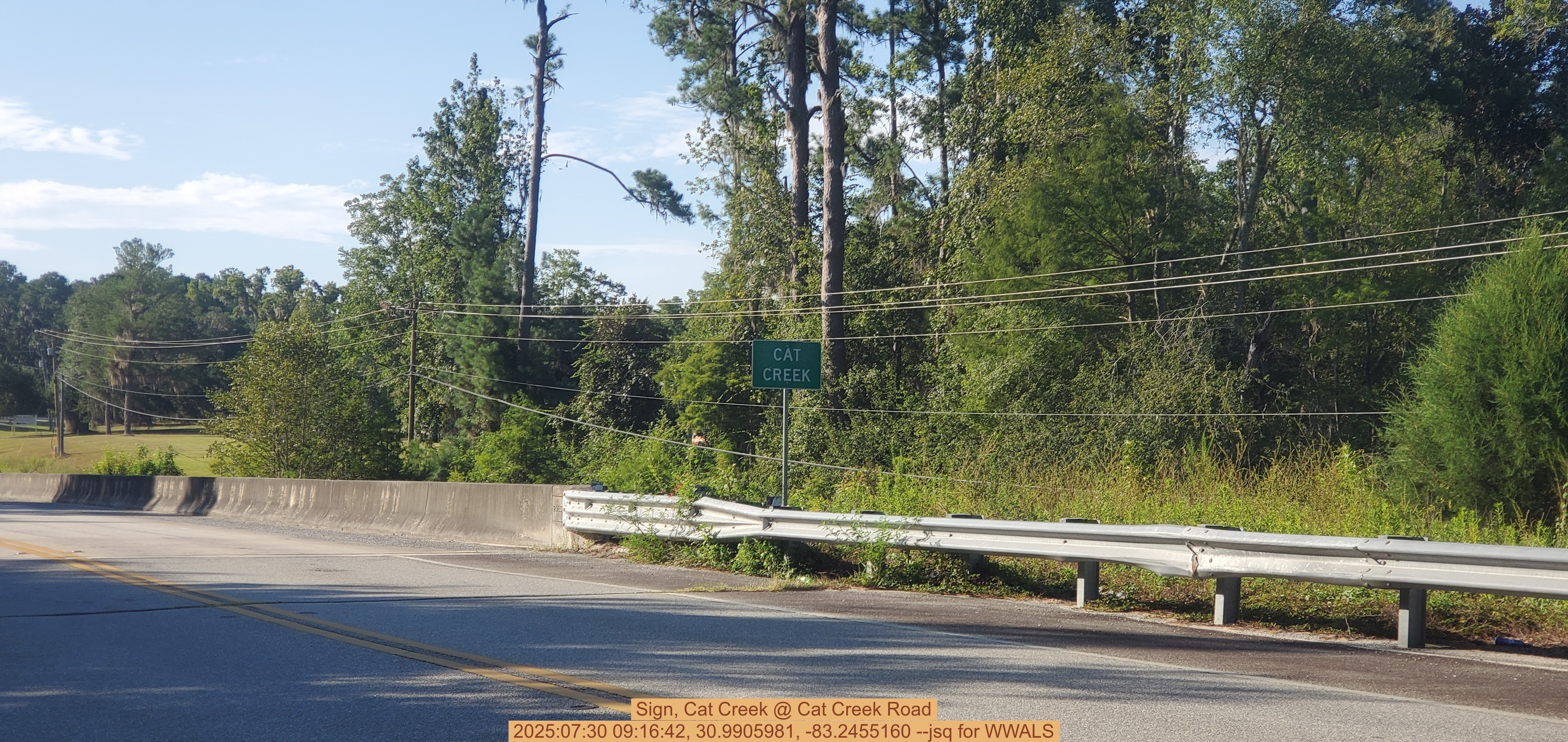 Sign, Cat Creek @ Cat Creek Road, 2025:07:30 09:16:42, 30.9905981, -83.2455160 --jsq for WWALS