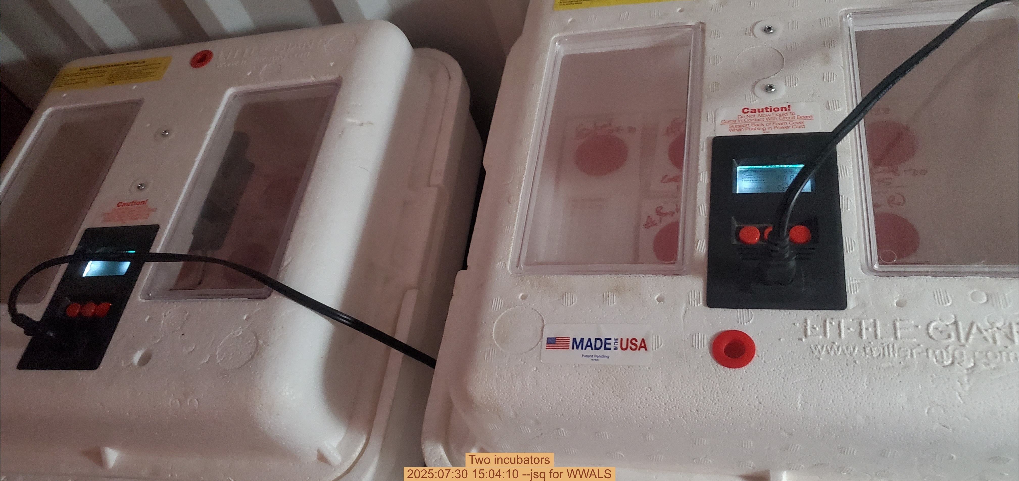 Two incubators, 2025:07:30 15:04:10 --jsq for WWALS