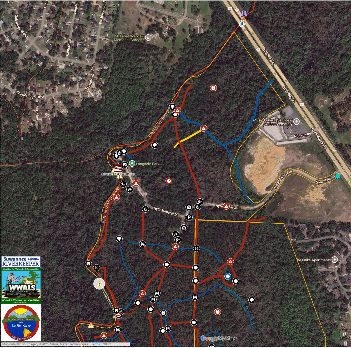 Map: Langdale Park, Withlacoochee River, Last Deadfall, 2025-07-28 --WLRWT