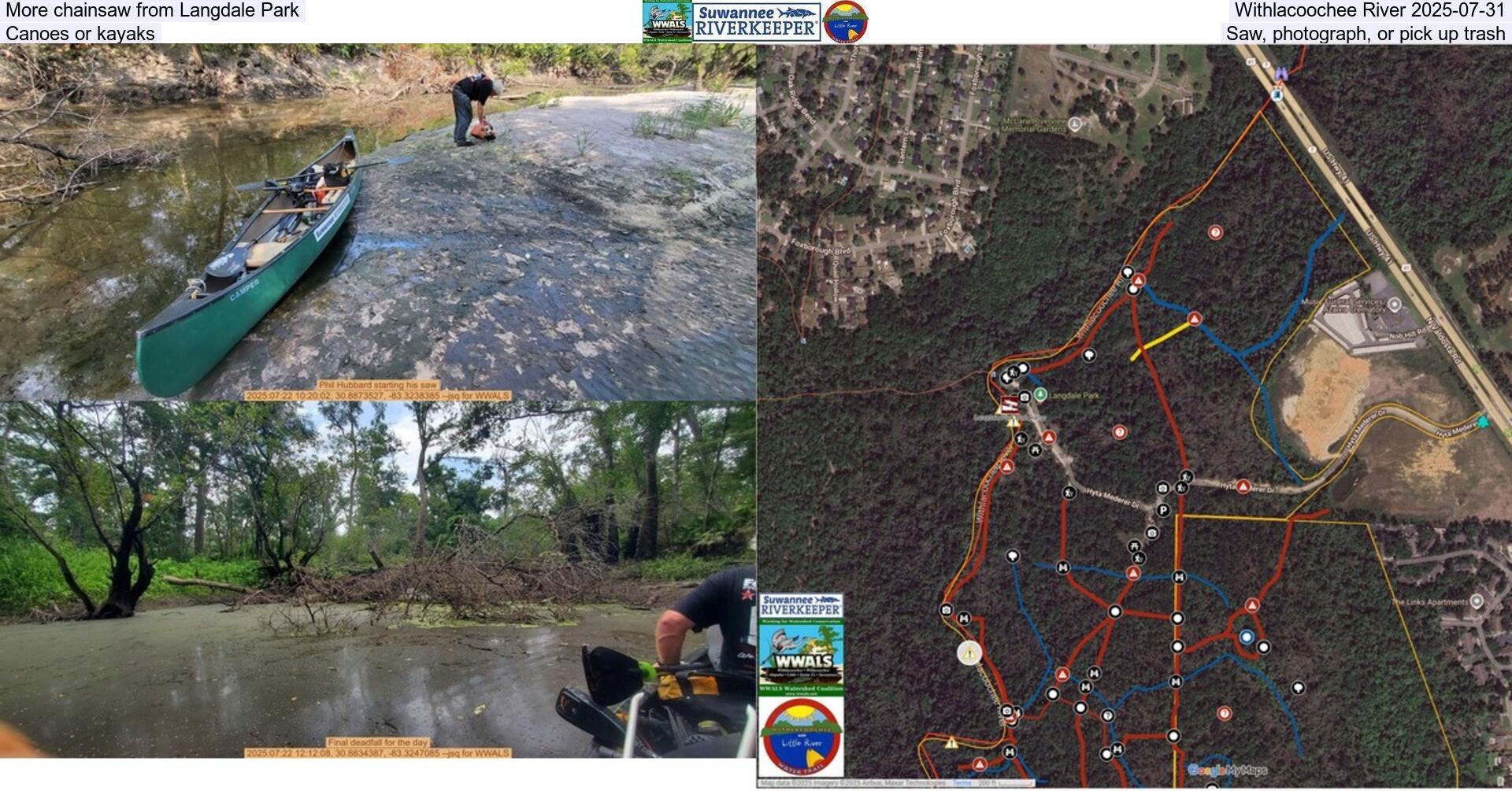 [More chainsaw from Langdale Park, Withlacoochee River 2025-07-31, Canoes or kayaks, Saw, photograph, or pick up trash]