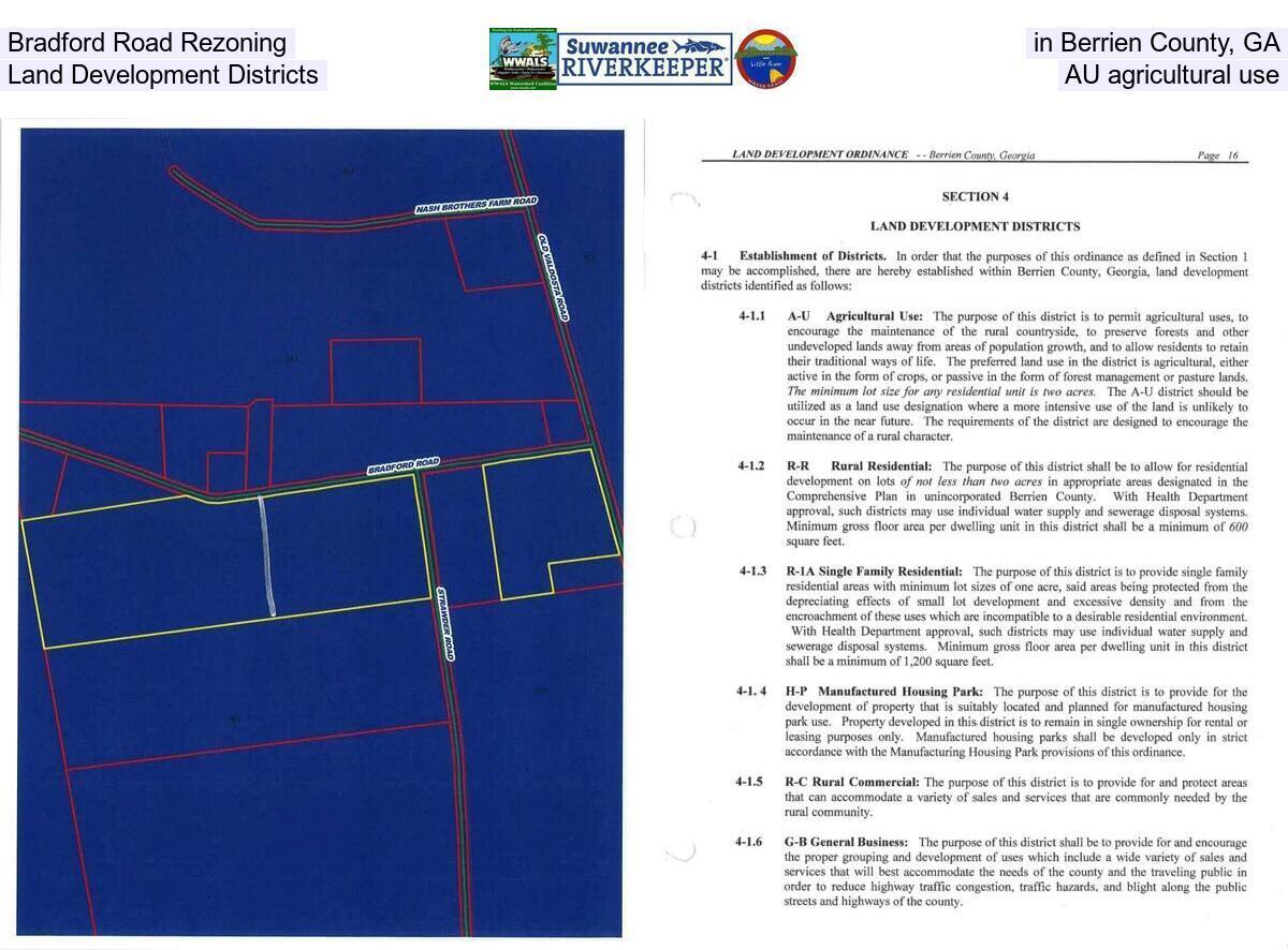 [Bradford Road Rezoning, in Berrien County, GA, Land Development Districts, AU agricultural use]