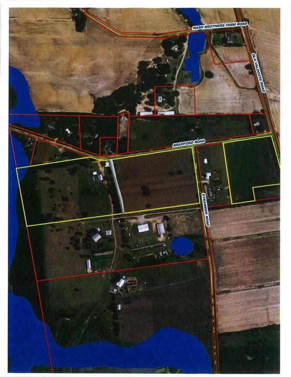 Map: Aerial, recently purchased tracts in yellow