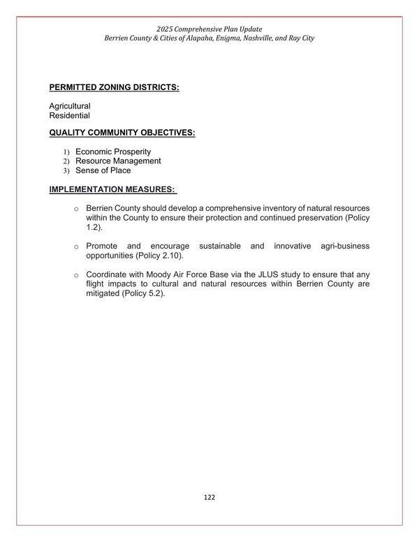 Permitted Zoning District, Quality Community Objectives, and Implementation Measures