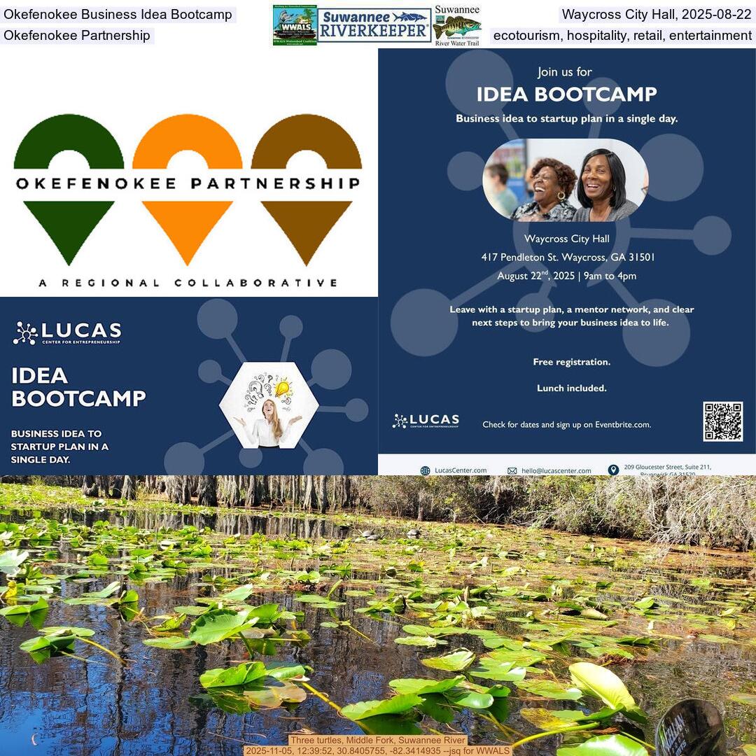 Okefenokee Business Idea Bootcamp, Waycross City Hall, 2025-08-22, Okefenokee Partnership, ecotourism, hospitality, retail, entertainment