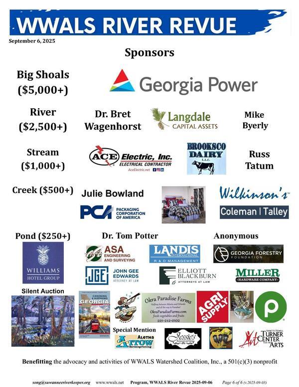 Sponsors, WWALS River Revue 2025