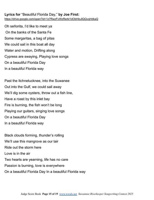 Lyrics, Beautiful Florida Day, by Joe First