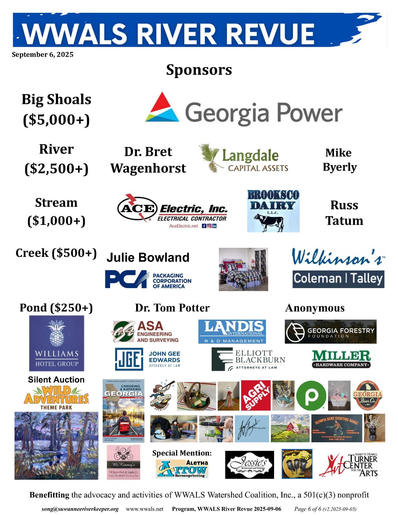Sponsors, WWALS River Revue 2025
