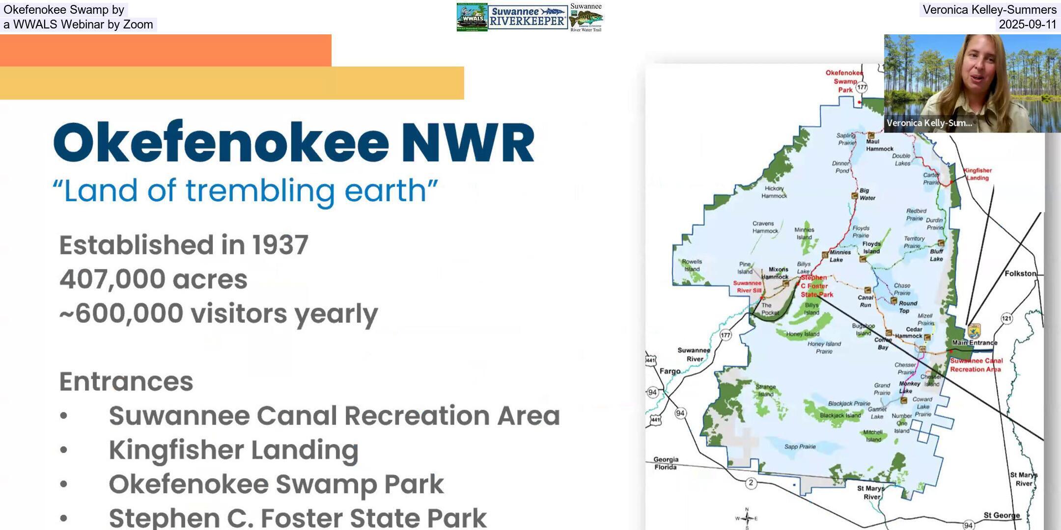Okefenokee Swamp by Veronica Kelley-Summers, a WWALS Webinar by Zoom, 2025-09-11