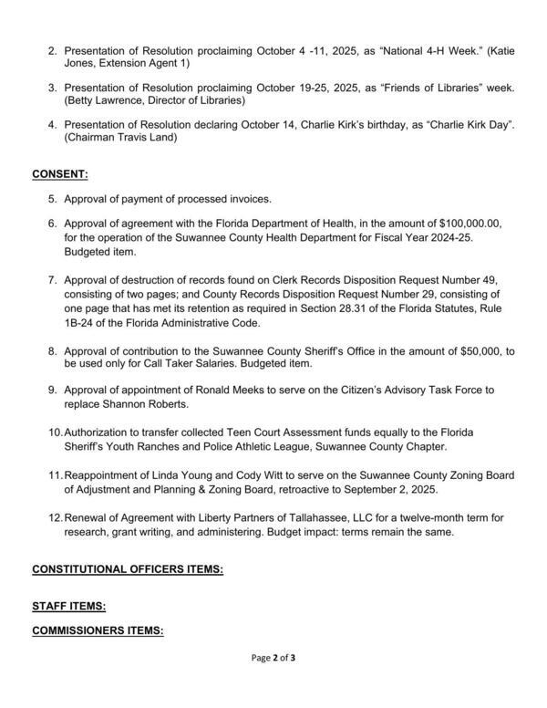 Staff Items (including Lower Ichetucknee River Springs Protection Zone)