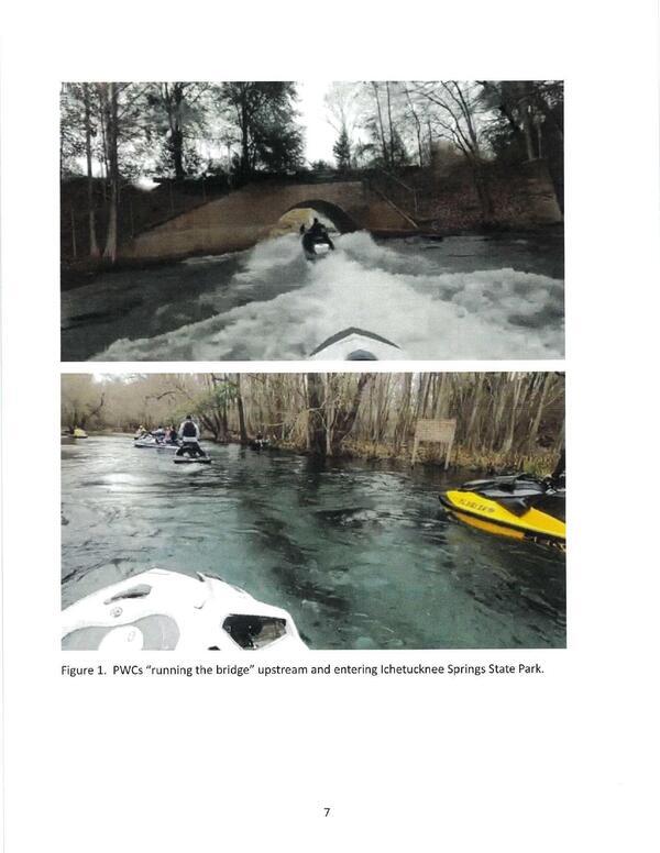 Figure 1. PWCs “running the bridge” upstream and entering Ichetucknee Springs State Park.
