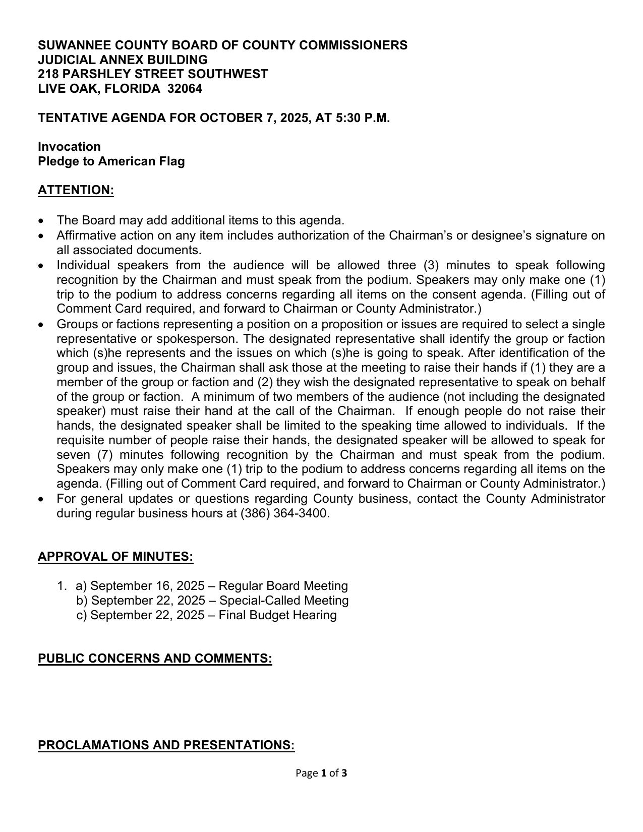 Public Concerns and Comments