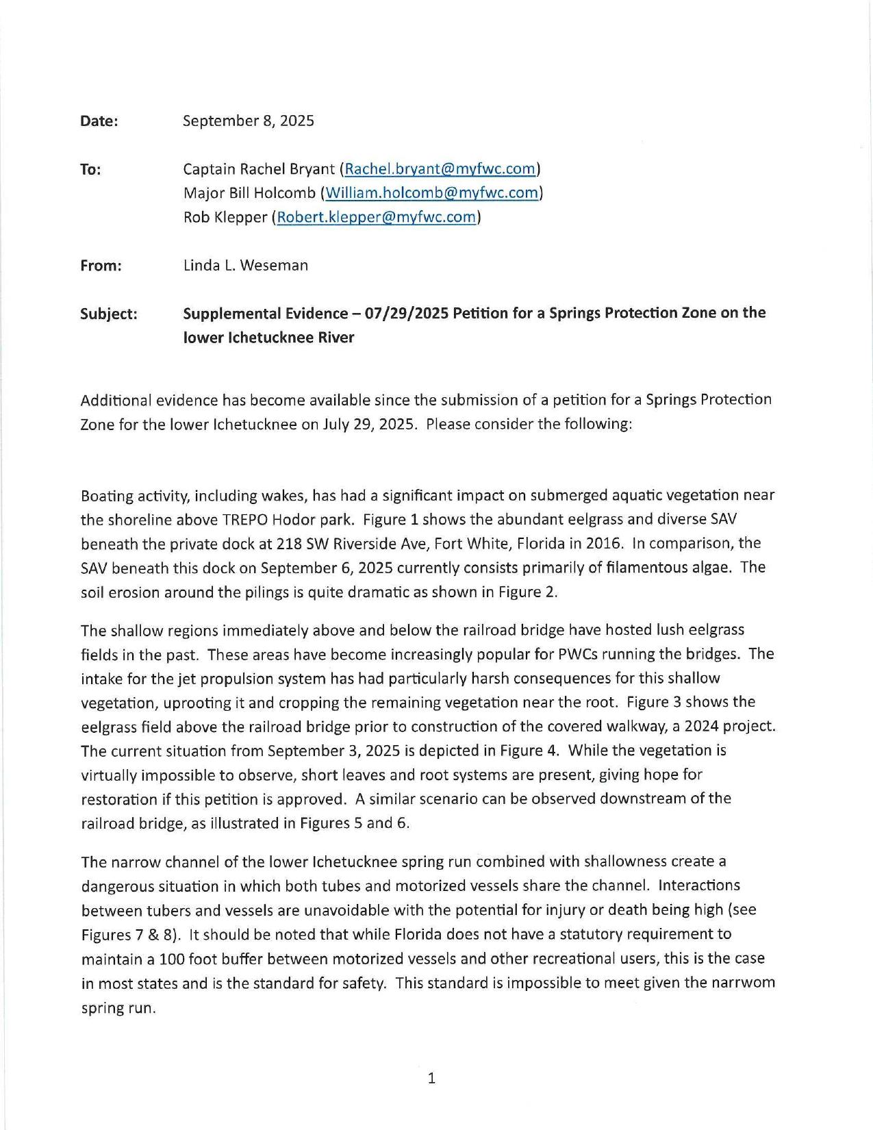 Supplemental Evidence — 07/29/2025 Petition for a Springs Protection Zone on the lower Ichetucknee River 2025-09-08