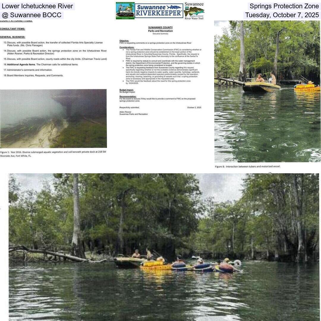Lower Ichetucknee River Springs Protection Zone @ Suwannee BOCC, Tuesday, October 7, 2025