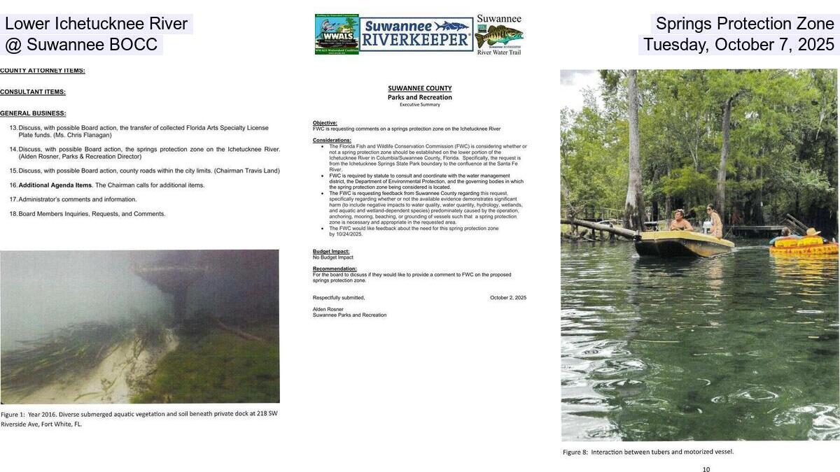 Lower Ichetucknee River Springs Protection Zone @ Suwannee BOCC, Tuesday, October 7, 2025