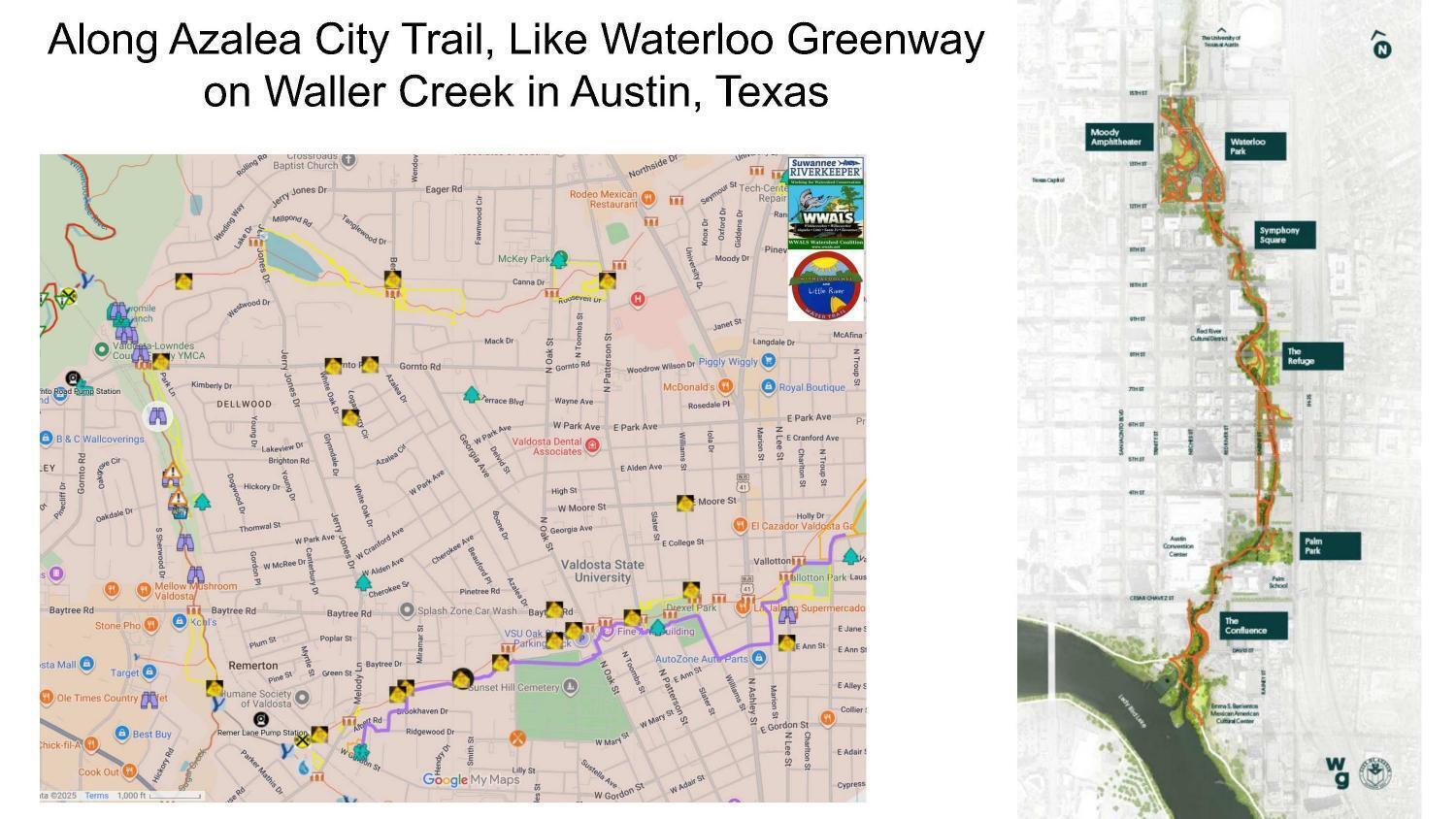 Along Azalea City Trail, Like Waterloo Greenway on Waller Creek in Austin, Texas