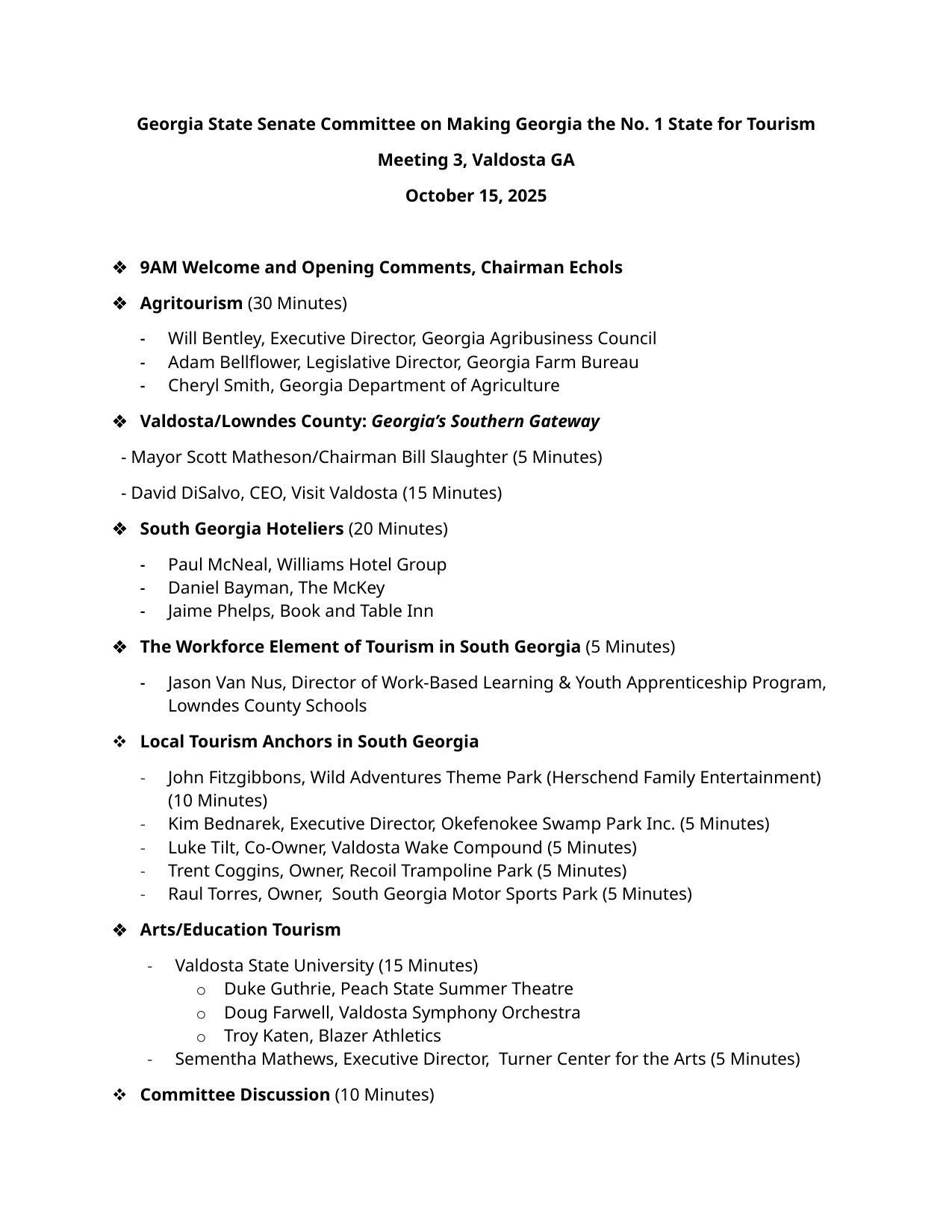 Agriculture, Valdosta and Lowndes County, Hotels, WOrkforce, Anchors, Arts, Education