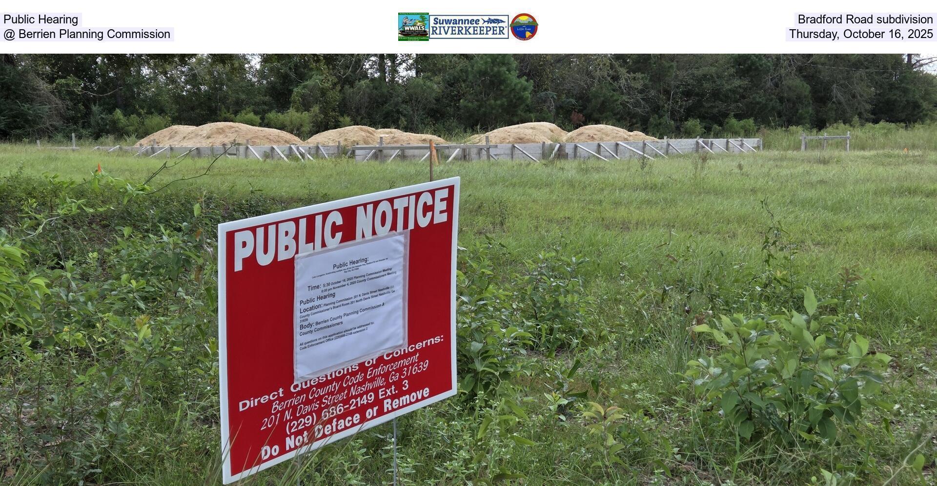 Public Hearing, Bradford Road subdivision @ Berrien Planning Commission, Thursday, October 16, 2025