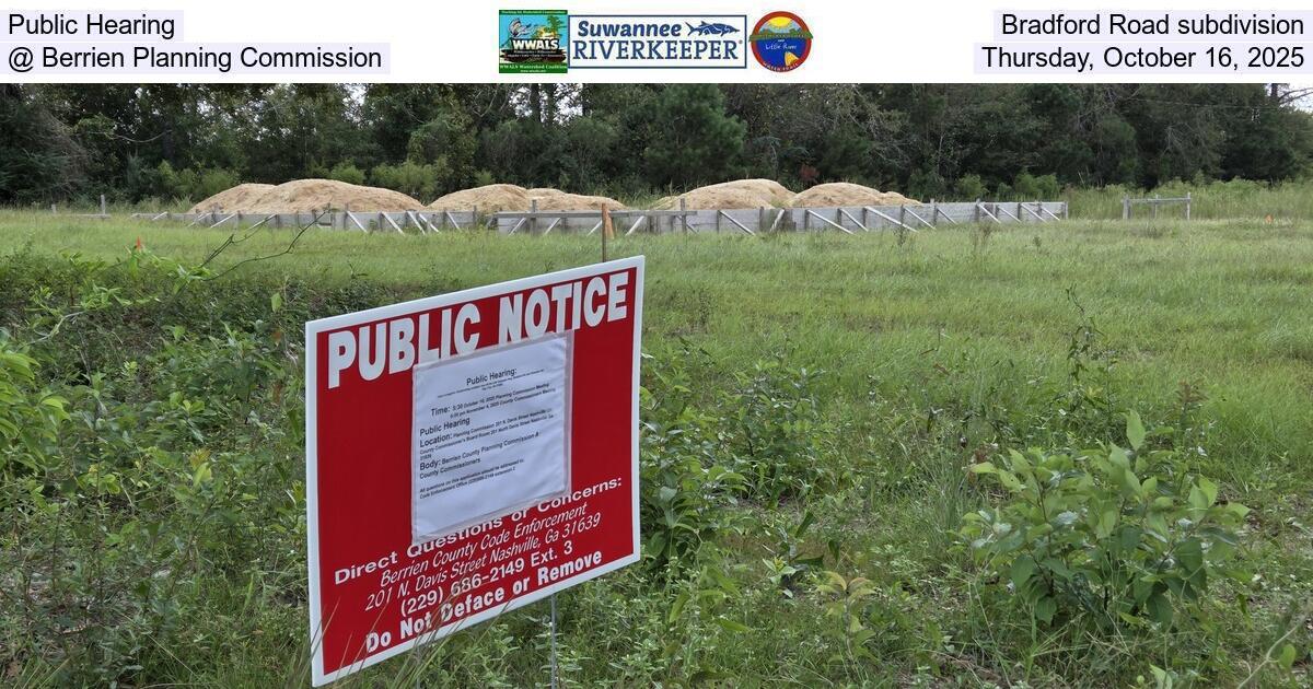 Public Hearing, Bradford Road subdivision @ Berrien Planning Commission, Thursday, October 16, 2025