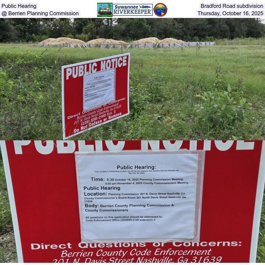 Public Hearing, Bradford Road subdivision @ Berrien Planning Commission, Thursday, October 16, 2025