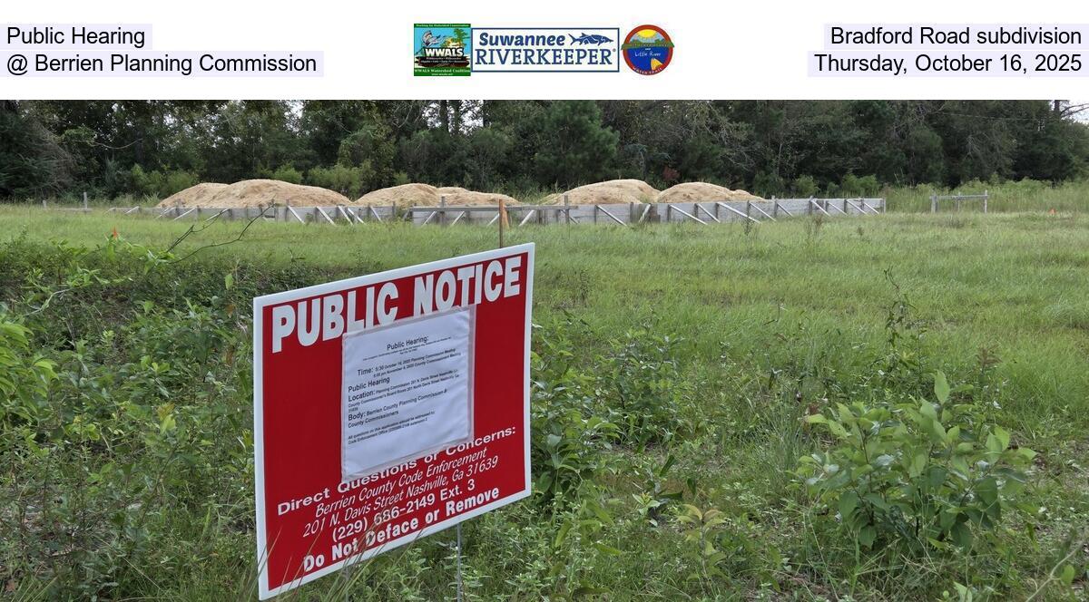 Public Hearing, Bradford Road subdivision @ Berrien Planning Commission, Thursday, October 16, 2025
