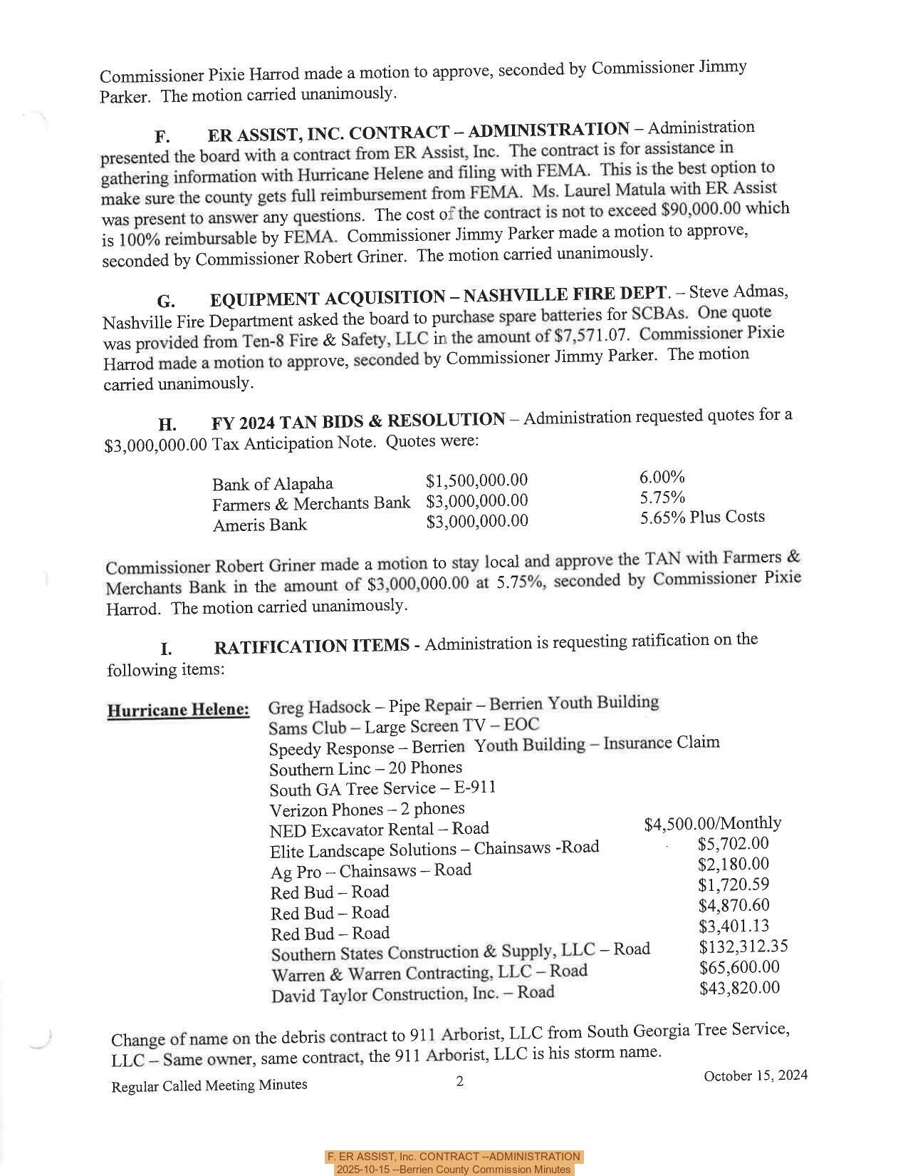 F. ER ASSIST, Inc. CONTRACT --ADMINISTRATION, 2025-10-15 --Berrien County Commission Minutes