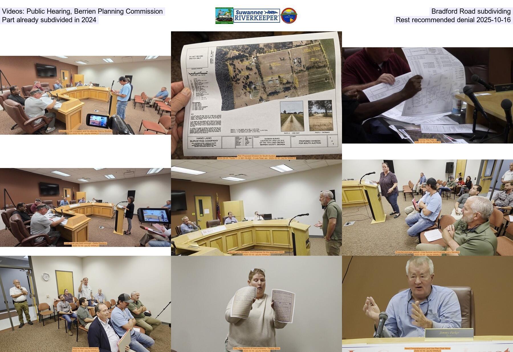 Videos: Public Hearing, Berrien Planning Commission, Bradford Road subdividing, Part already subdivided in 2024, Rest recommended denial 2025-10-16