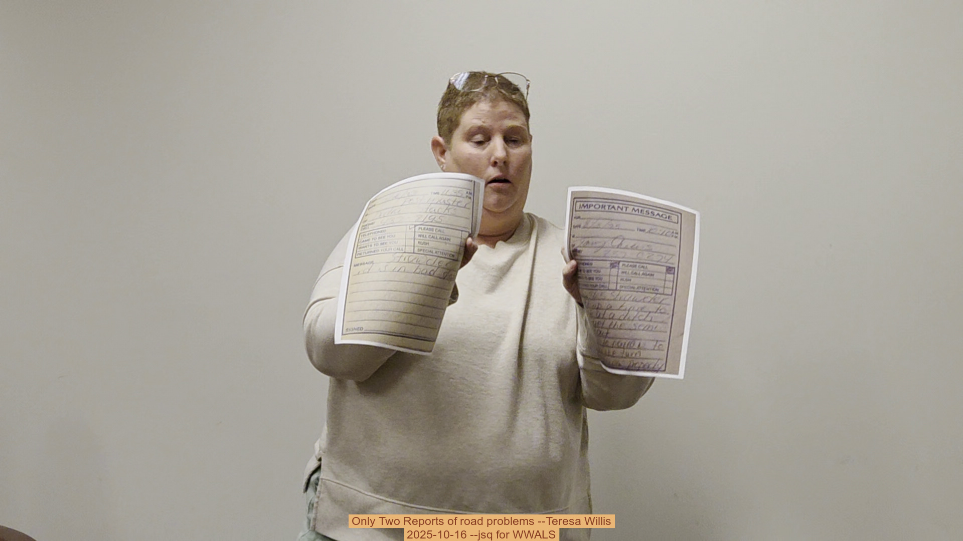 Only Two Reports of road problems --Teresa Willis, 2025-10-16 --jsq for WWALS