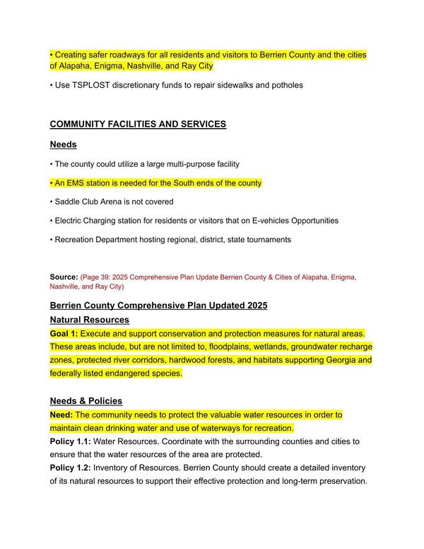 COMMUNITY FACILITIES AND SERVICES Needs; Natural Resources Goals --Comprehensive Plan